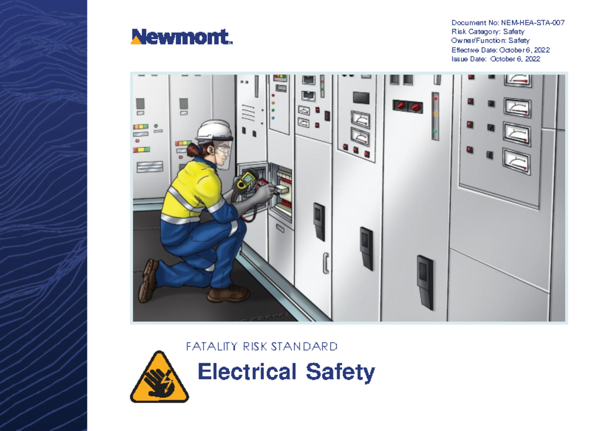 Newmont 2022 Fatality Risk Standard: Electrical Safety Guidelines - Studocu