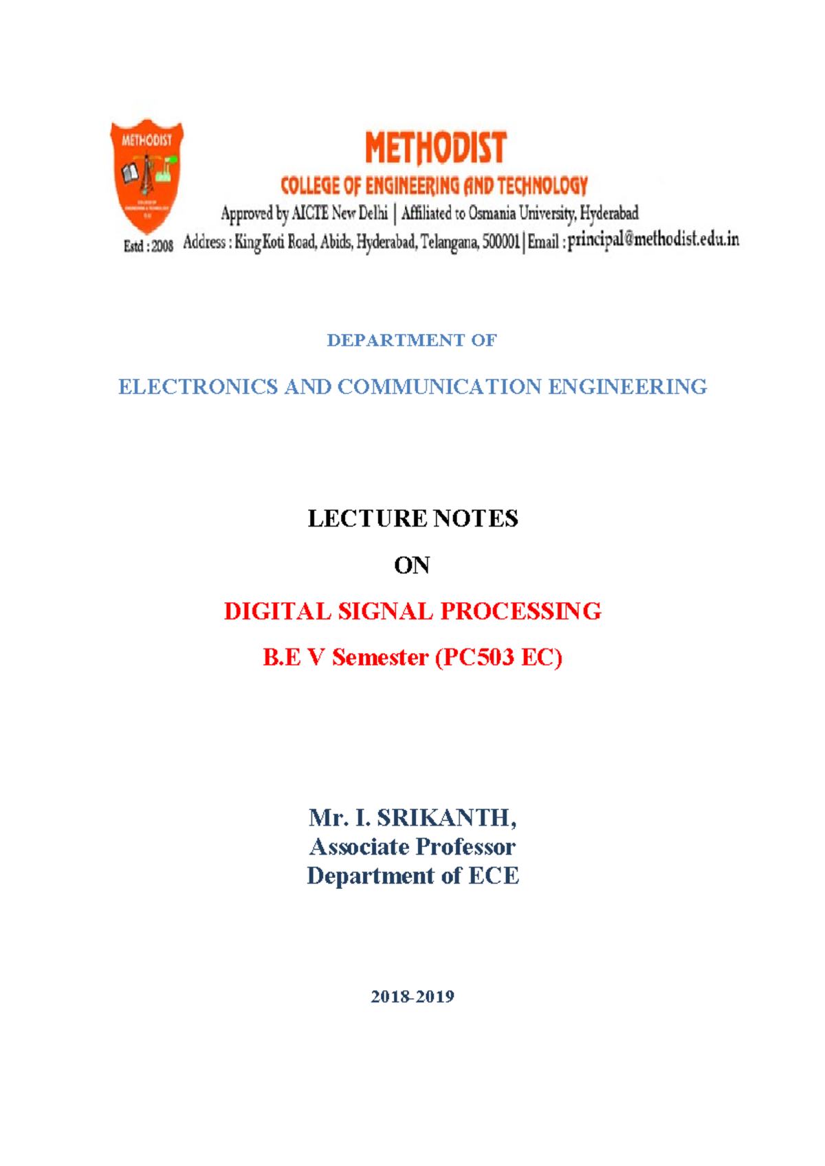 Digital Signal Processing Lecture Notes (B.E V Sem, PC503 EC) - Studocu