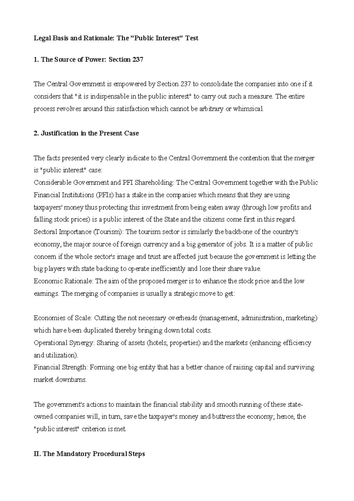 Legal Basis and Rationale for Merger: Section 237 Analysis - Studocu