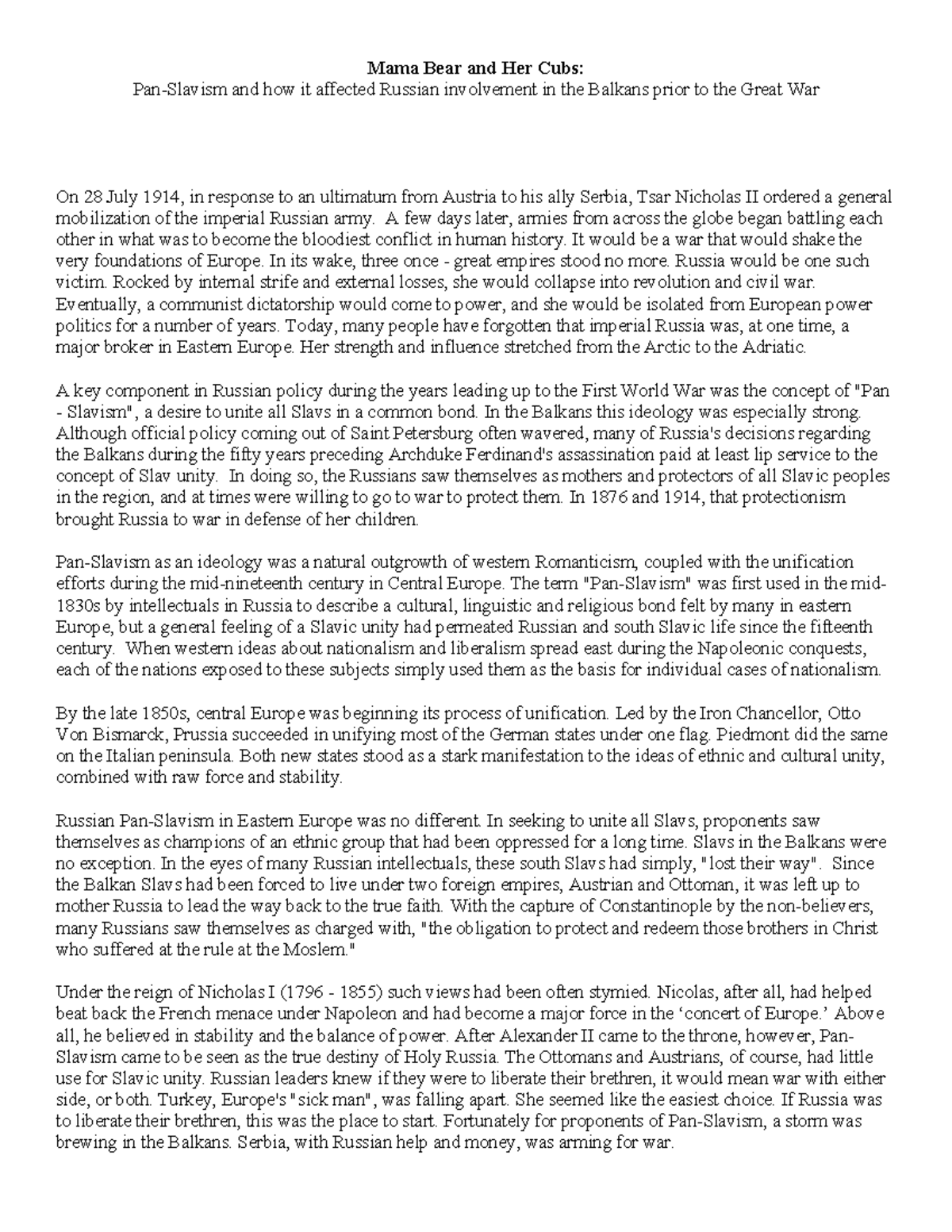Pan-Slavism and Russian Influence in the Balkans: A Historical Overview ...