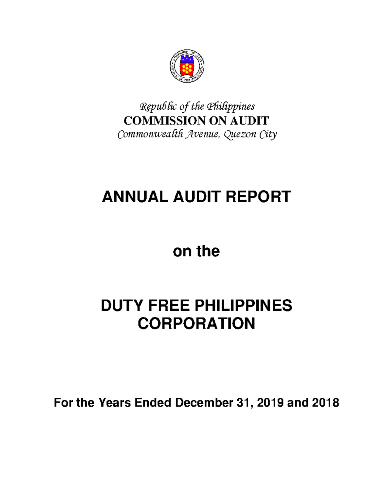 Annual Audit Report on Duty Free Philippines Corp. for 2019-2018 - Studocu