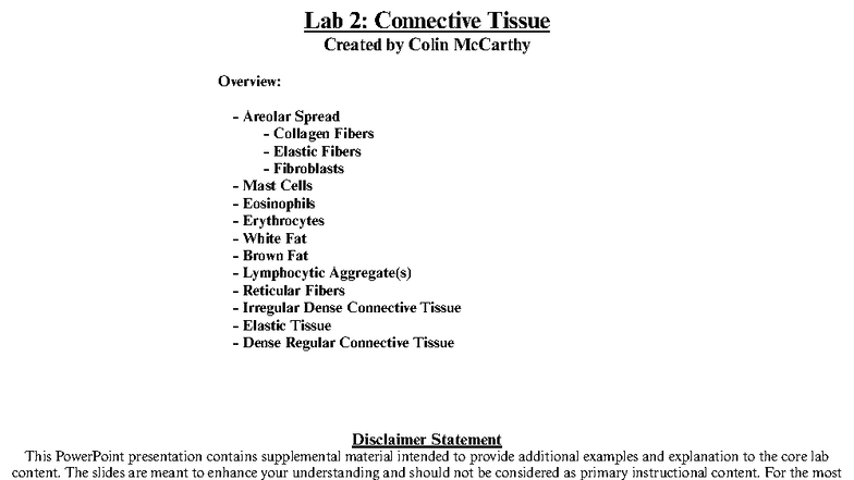 Lab 2: Connective Tissue Overview and Study Aids - Studocu