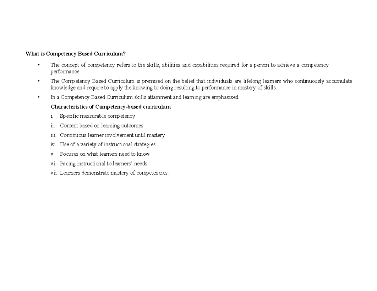 CBC Training: Understanding Competency-Based Curriculum Concepts - Studocu