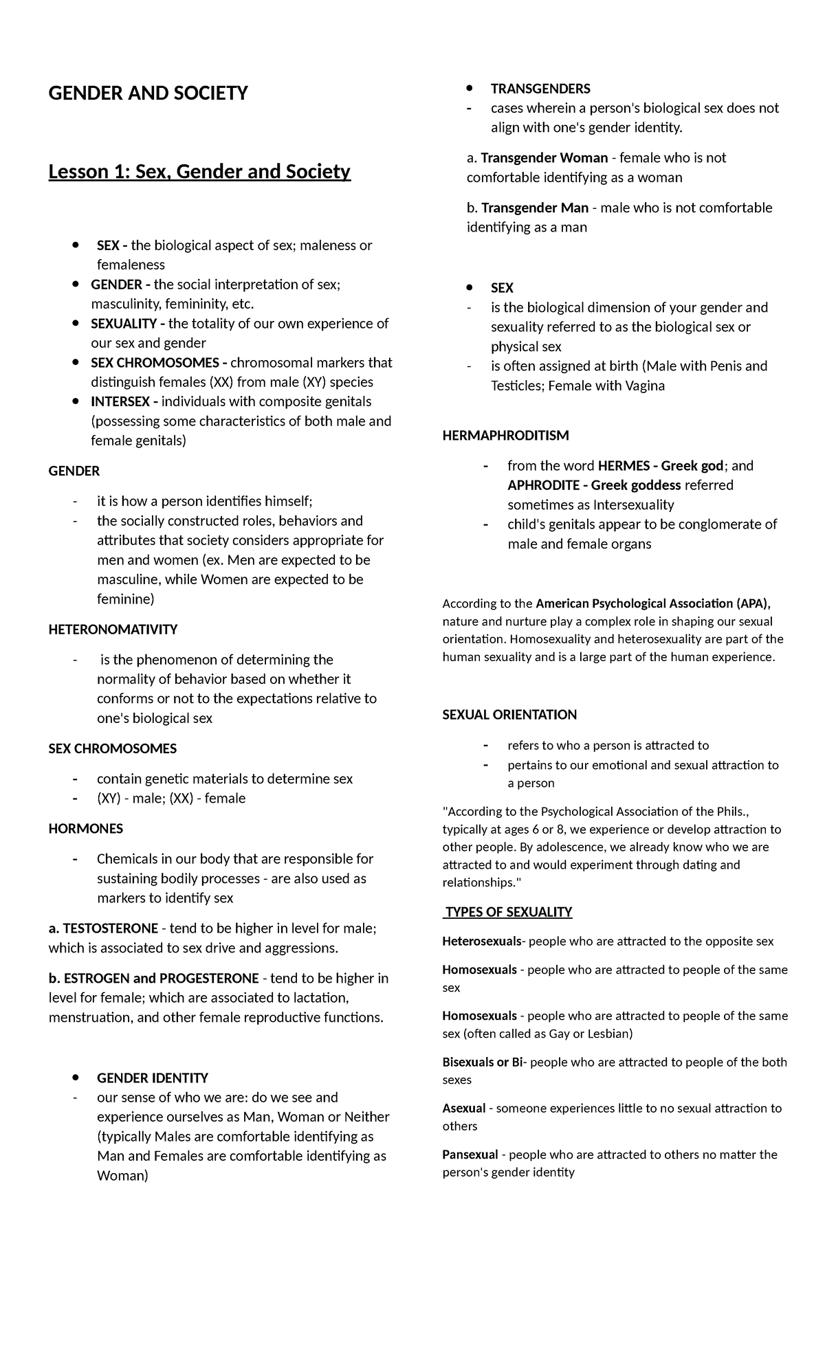 GENDER AND SOCIETY Prelim Lesson 1: Understanding Sex, Gender, and ...