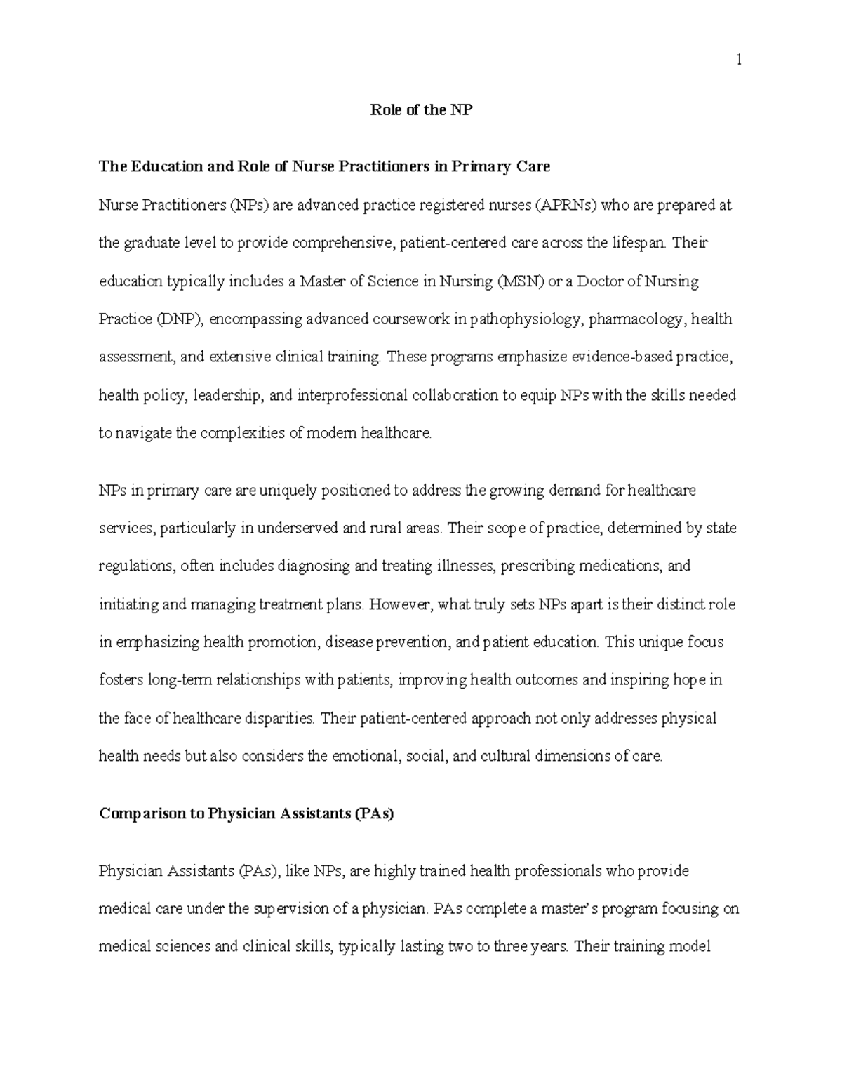 Role of the NP - NP vs PA - Role of the NP The Education and Role of ...