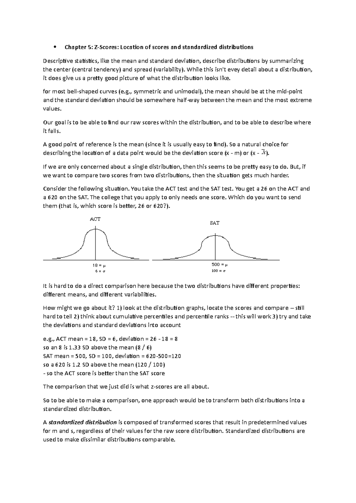 Z-Scores - Lecture notes 5 - Chapter 5: Z-Scores: Location of scores ...