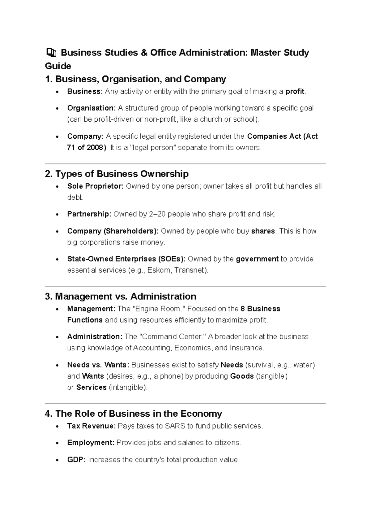Business Admin 1: Chapter 1 - Master Study Guide on Business Concepts ...