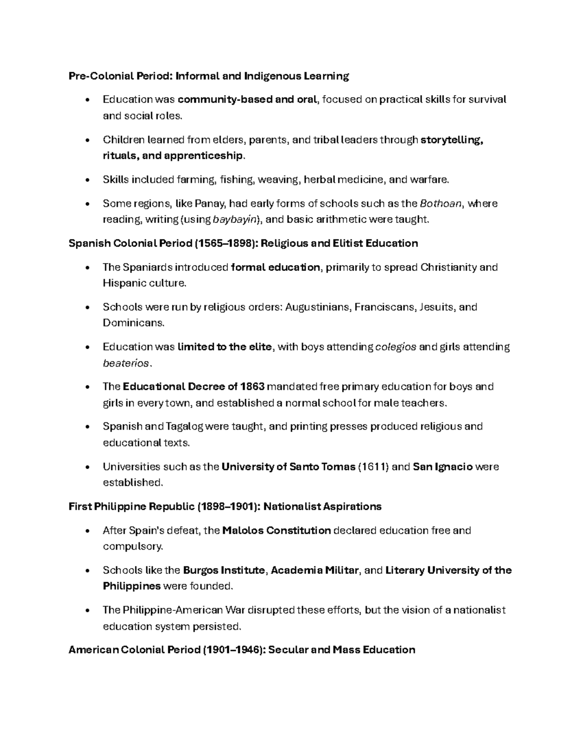 EDU 101: Overview of Philippine Education History and Development - Studocu