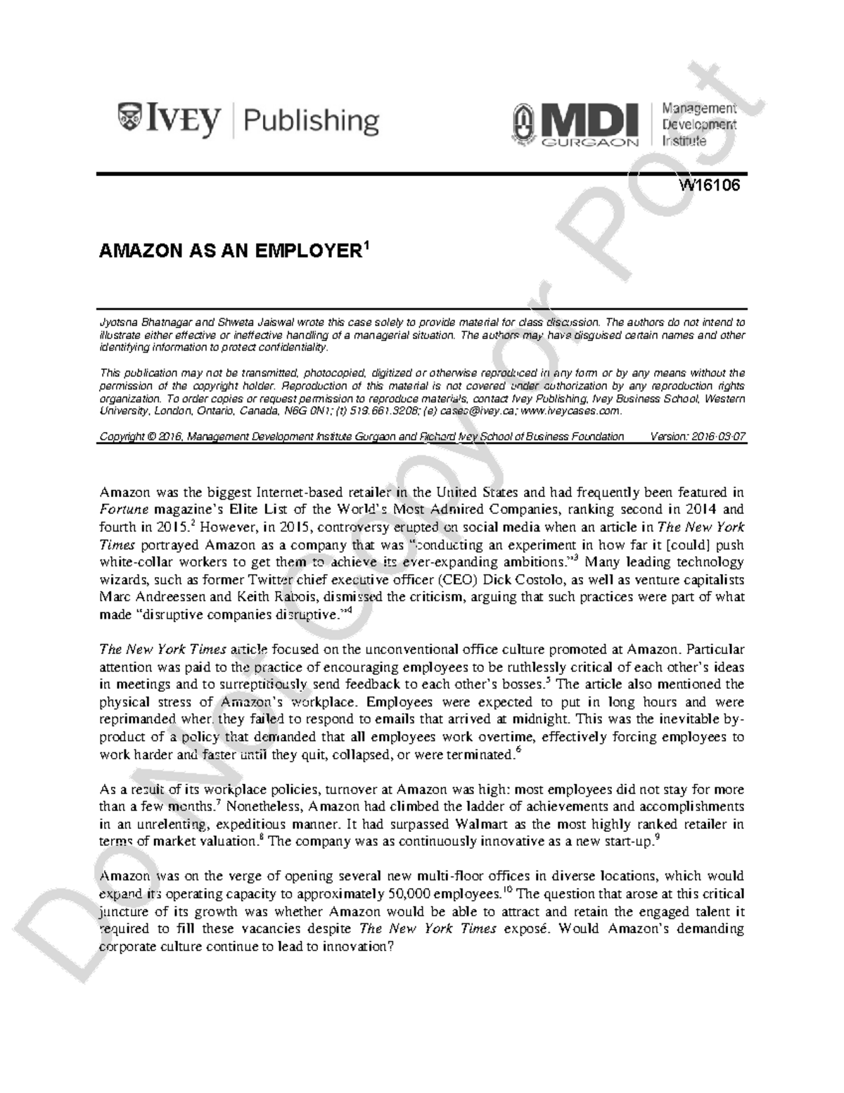 Amazon as an Employer - Case Study Analysis (BUS202) - Studocu