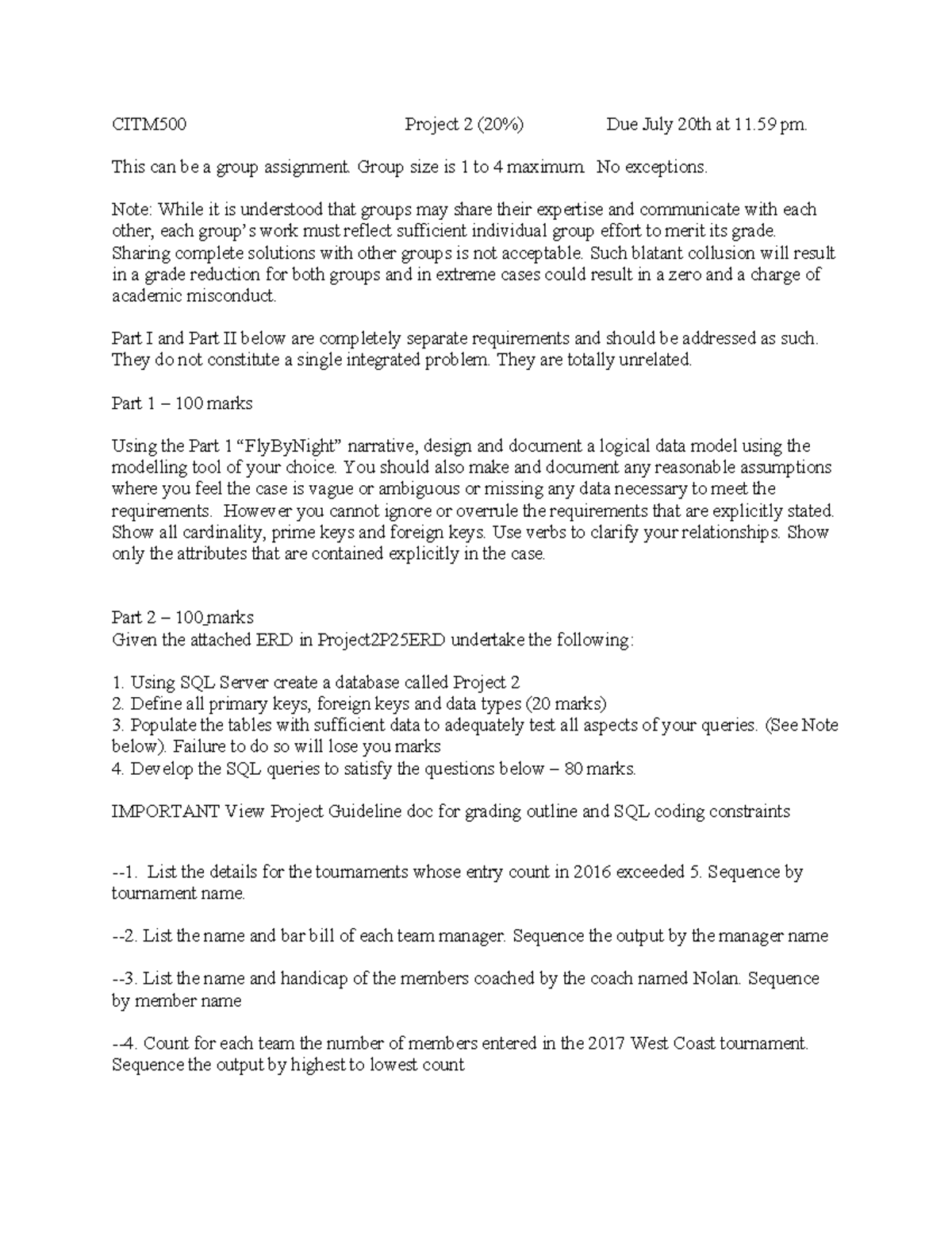 CITM500 Project 2: Data Modeling & SQL Queries Guide - Studocu