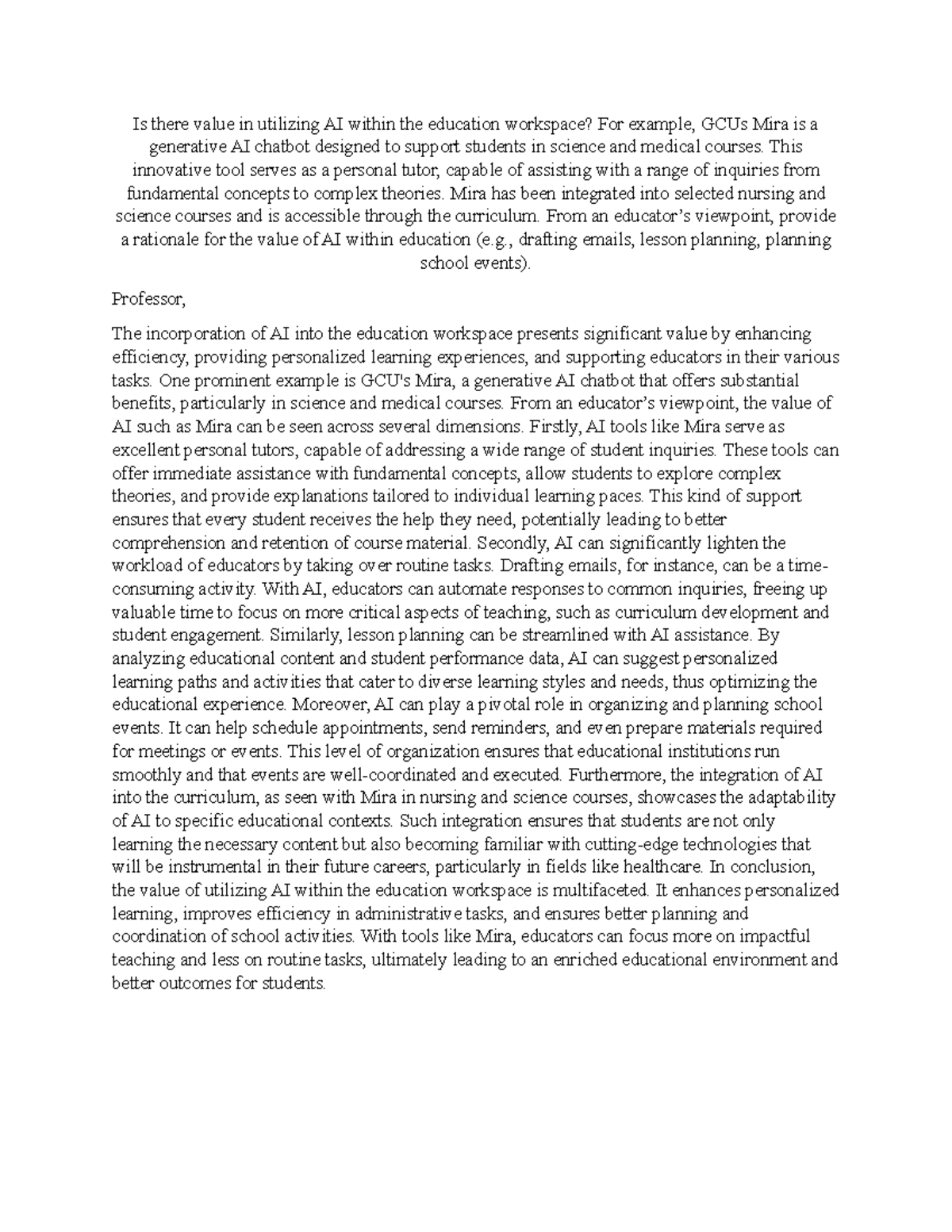 Discussion Question 1: The Value of AI in Education Workspace - Studocu
