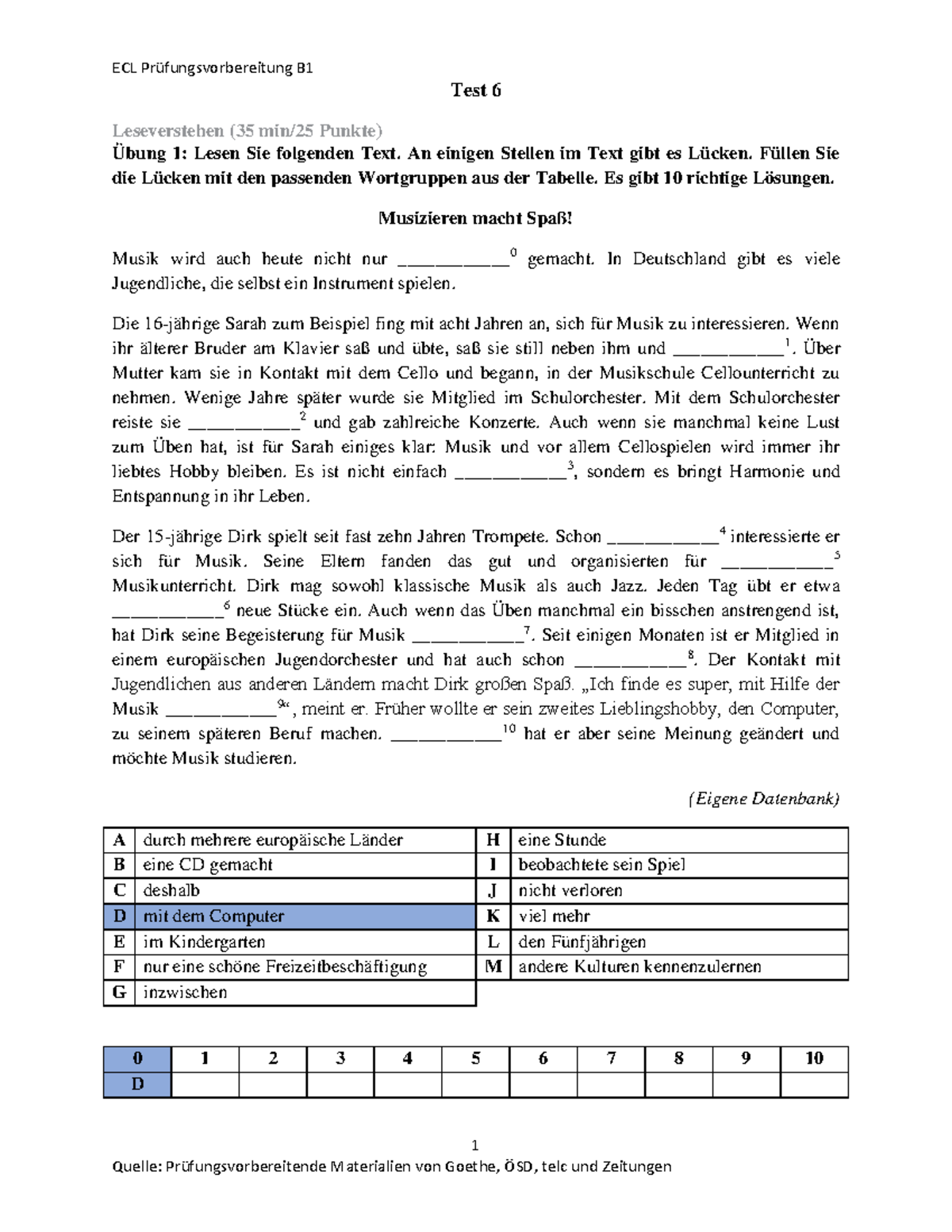ECL Prüfungsvorbereitung B1: Test 6, 7 und 8 Leseverstehen und Hörverstehen - Document Preview