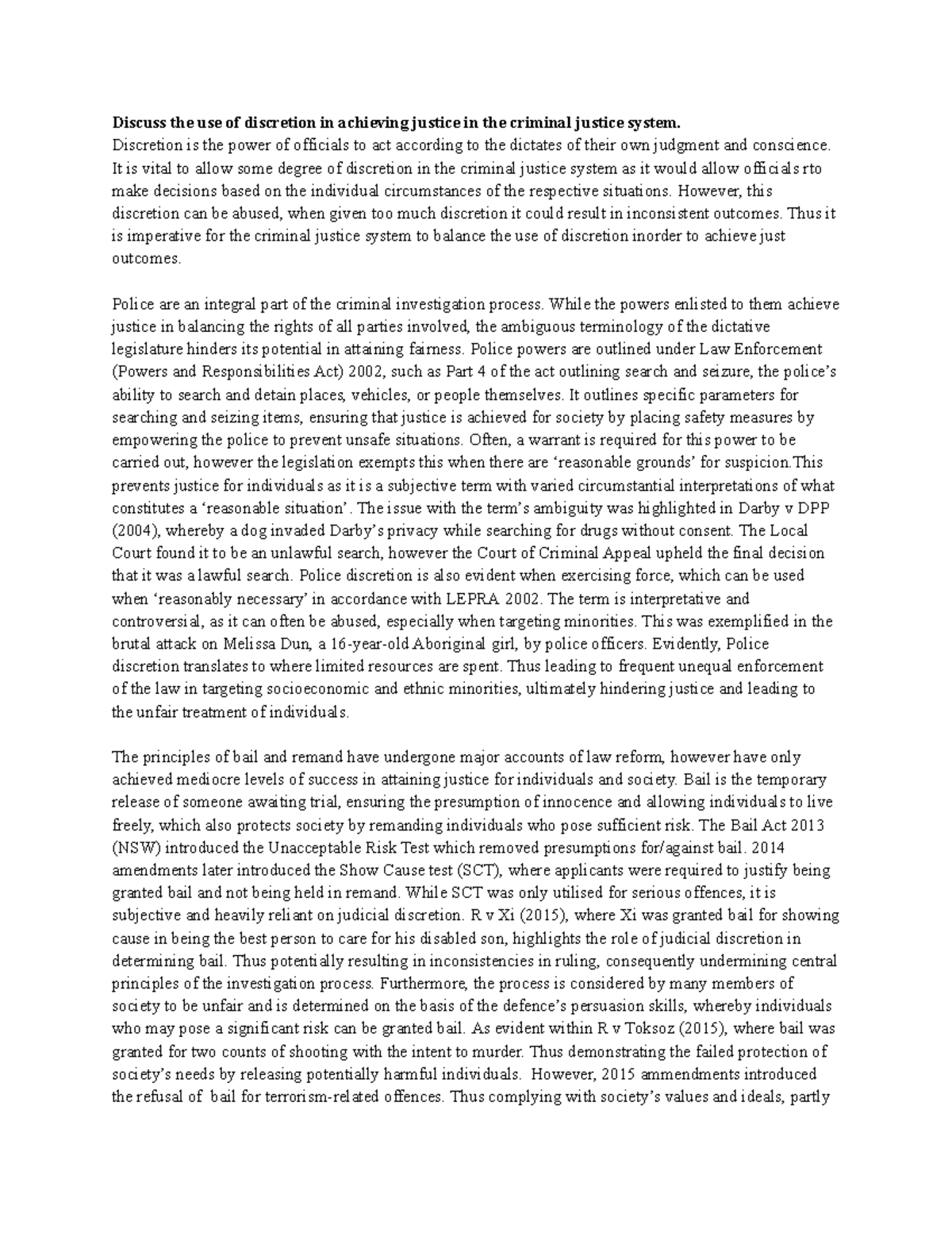 Crime Discretion Essay - Discuss the use of discretion in achieving ...