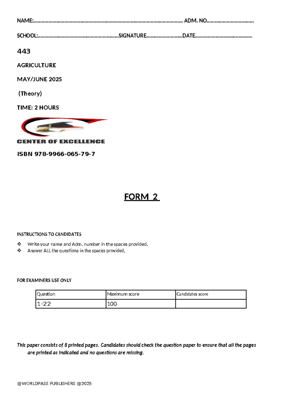 ADM. 443 Final Exam: Agriculture Theory 2025 Questions & Instructions ...