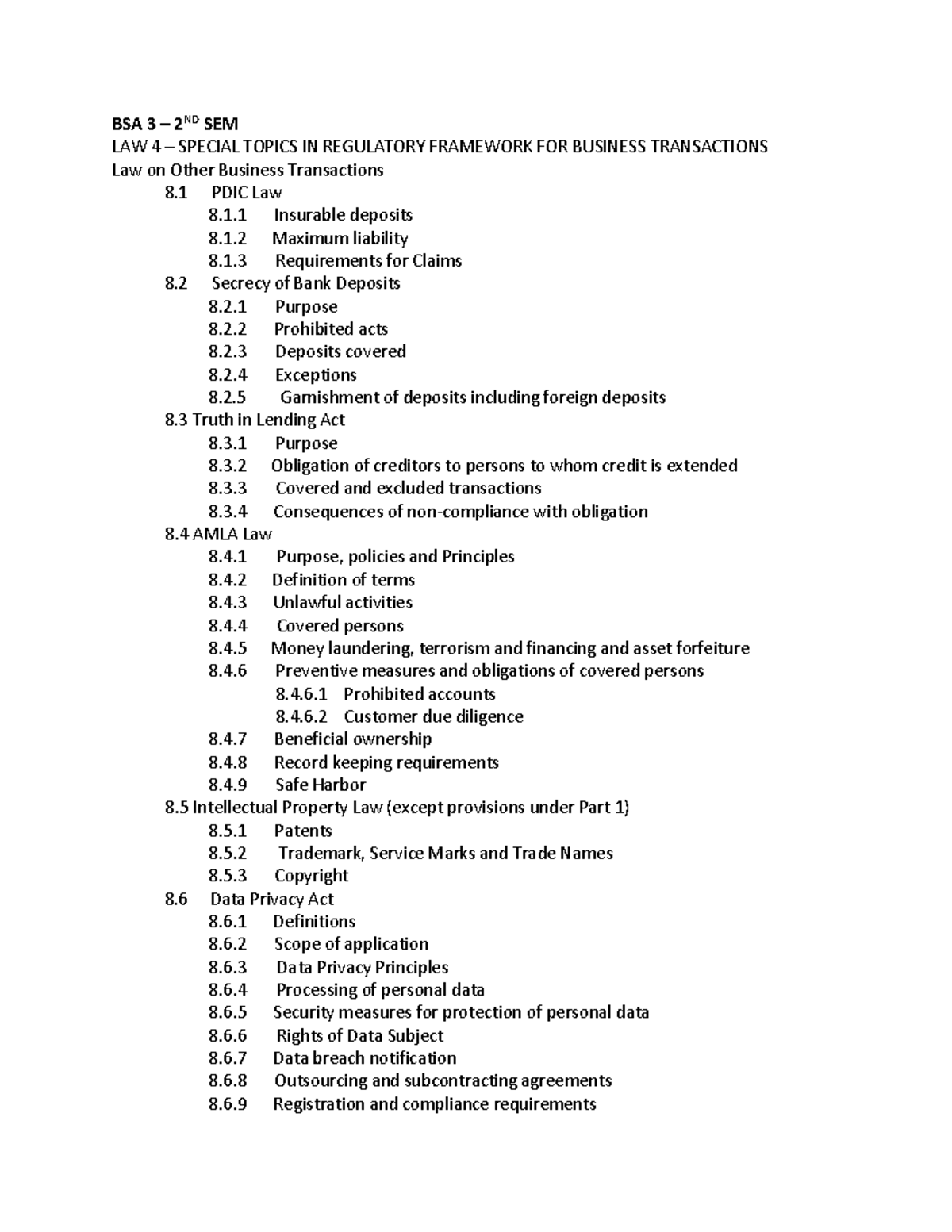BSA 3: Law 4 - Special Topics in Regulatory Framework for Business ...