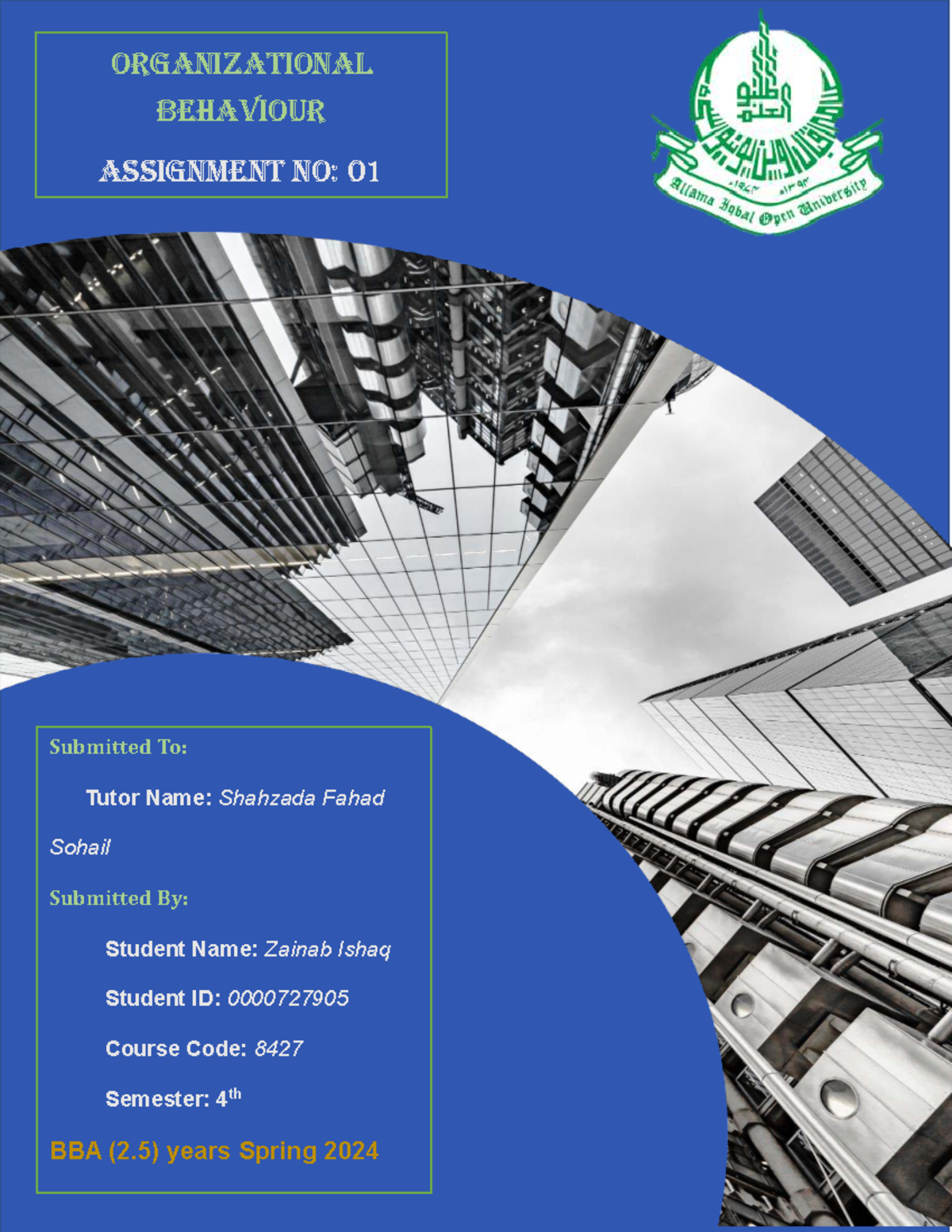 BBA 8427 Assignment 01: Understanding Organizational Behavior and TQM ...
