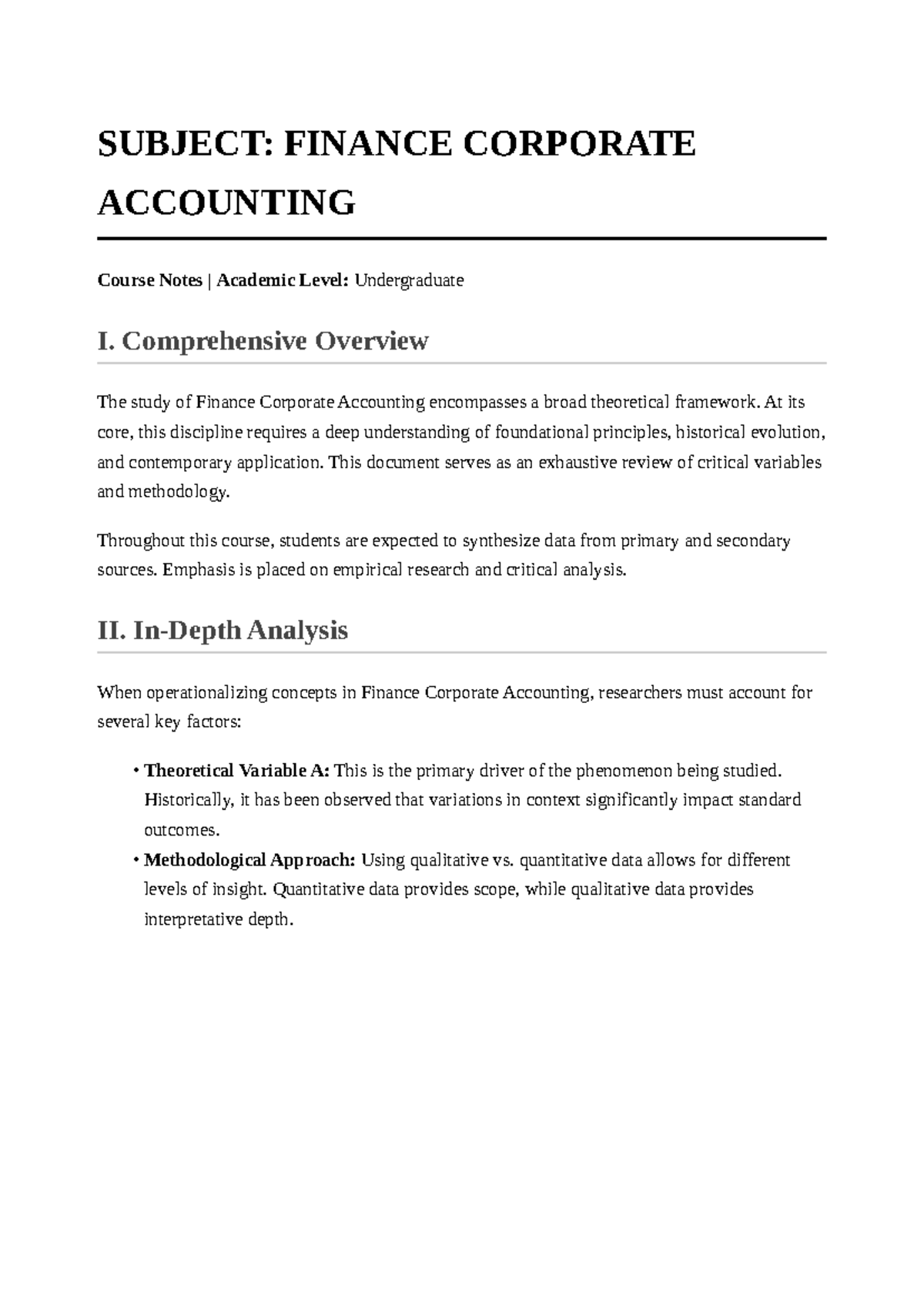 Finance Corporate Accounting Course Notes: Comprehensive Overview - Studocu