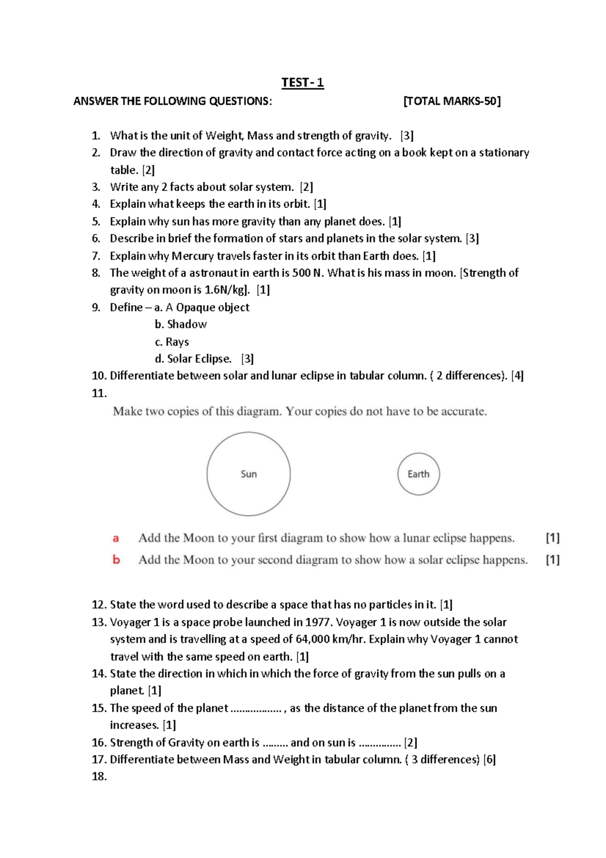 Test 1 - Physics Concepts on Gravity & Solar System - Studocu