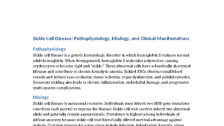 Sickle Cell Disease (SCD) Assignment: Pathophysiology & Clinical ...