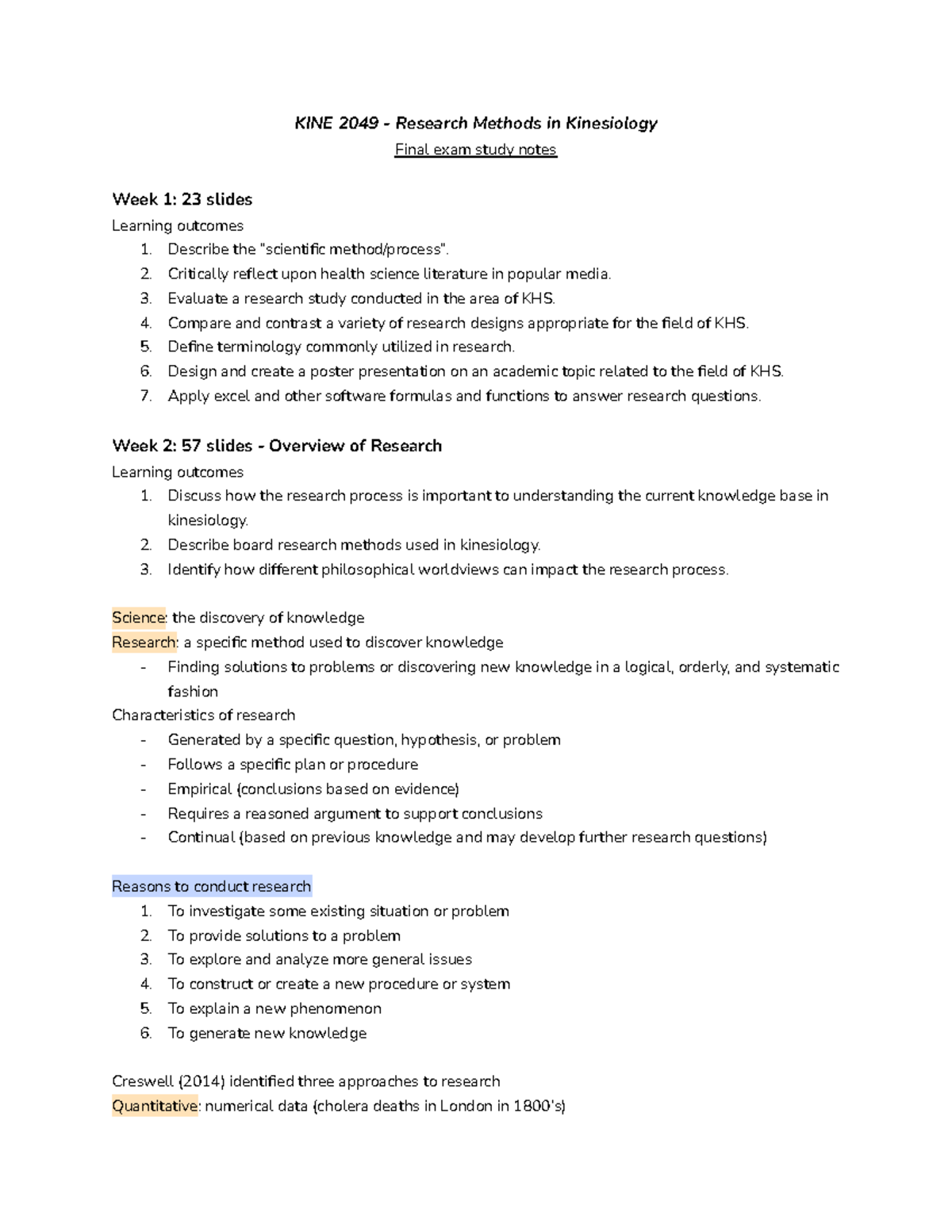 KINE 2049 - Research Methods in Kinesiology - KINE 2049 - Research ...