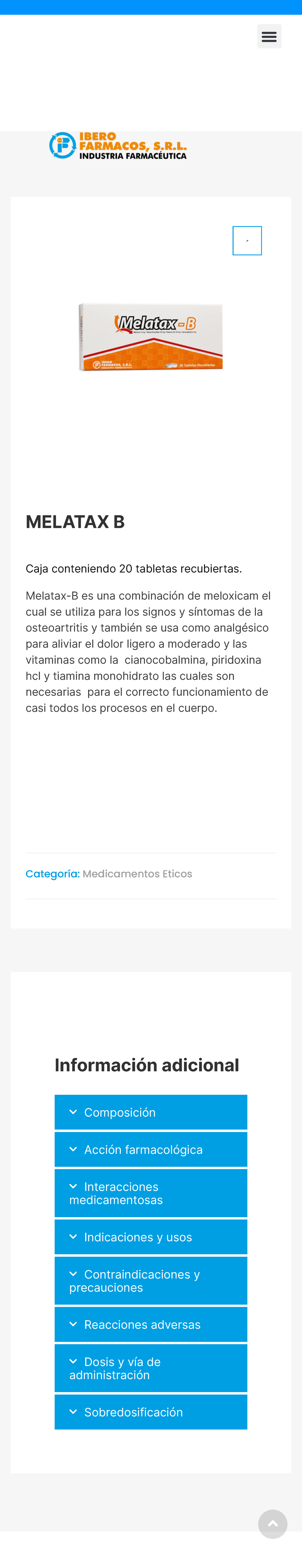 Melatax B – Ibero Fármacos - MELATAX B Caja conteniendo 20 tabletas ...