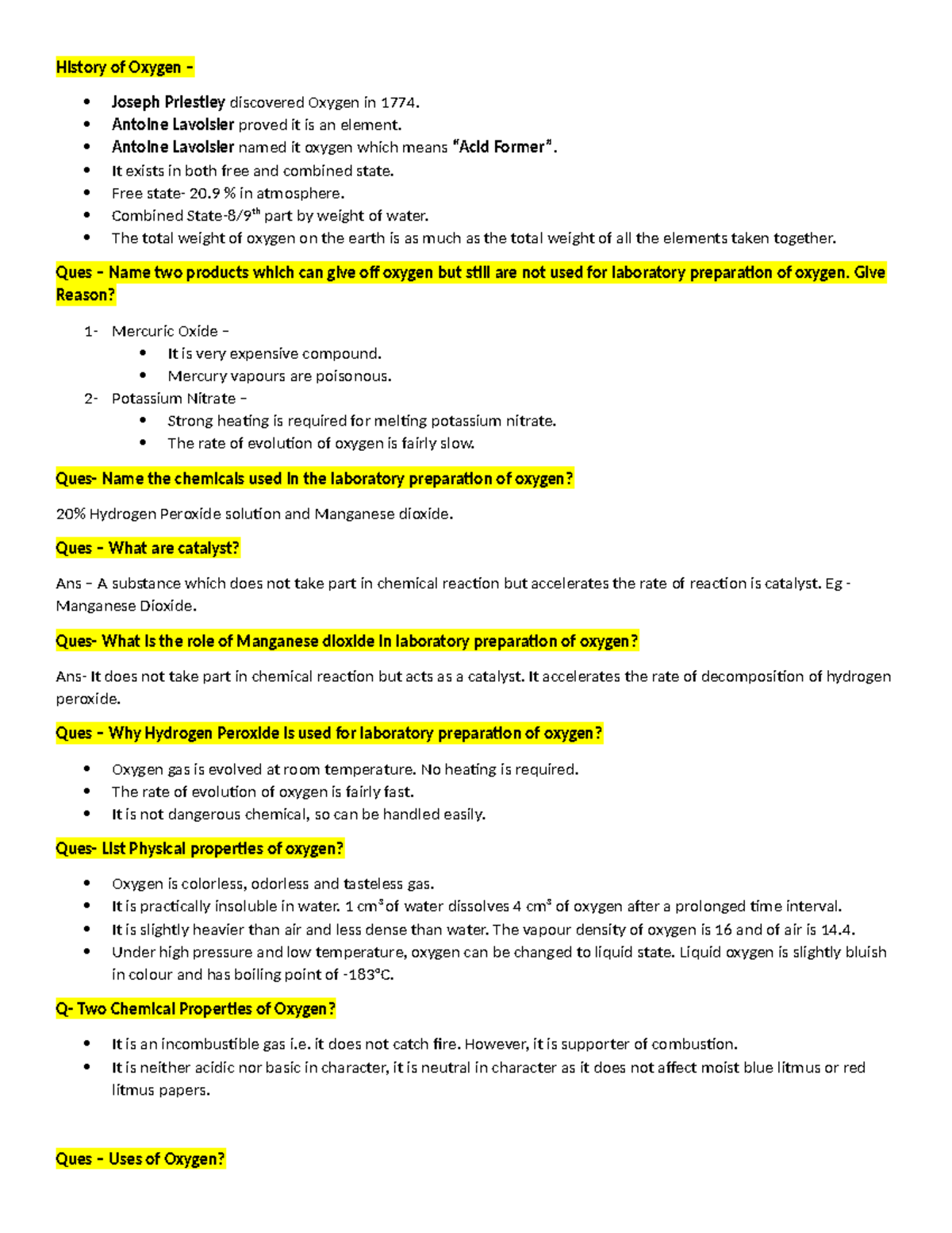 History of Oxygen: Key Discoveries and Properties in Chemistry - Studocu