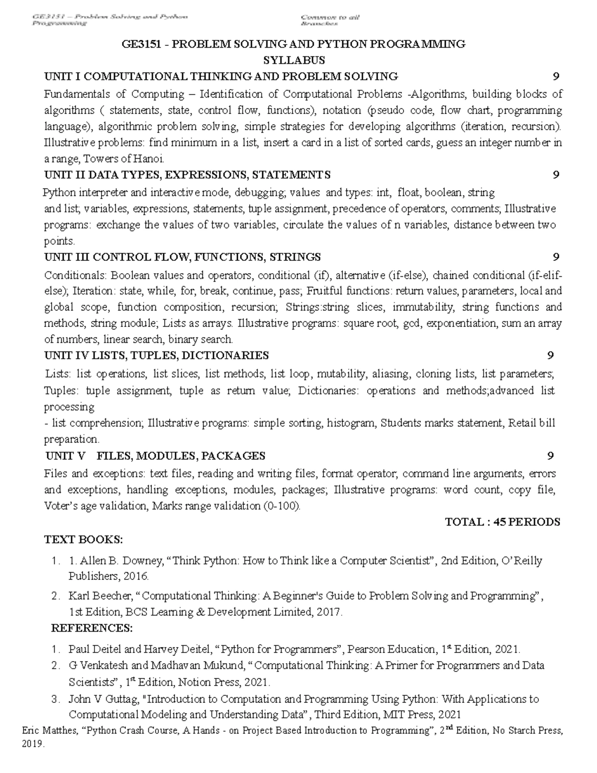 Problem Solving and Python Programming QB (GE3151) - Question Bank for ...