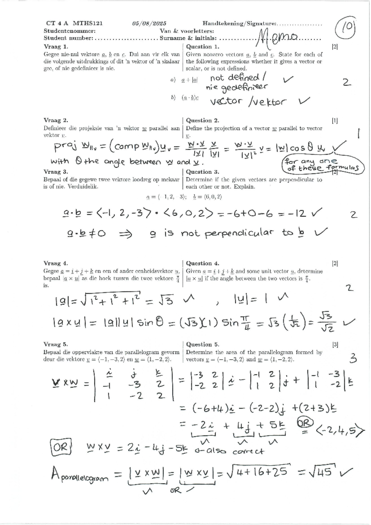 MTHS121 CT4 Memo 2025 - Vector Analysis and Projections - Studocu