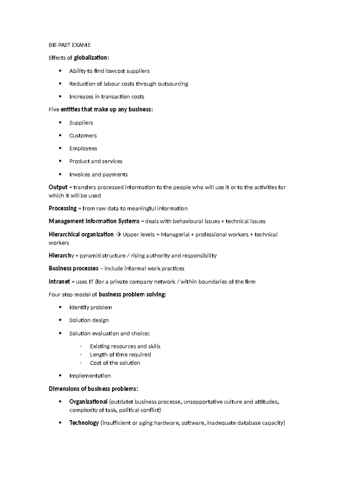 BIS PAST EXAMS: Key Concepts in Business Information Systems - Studeersnel