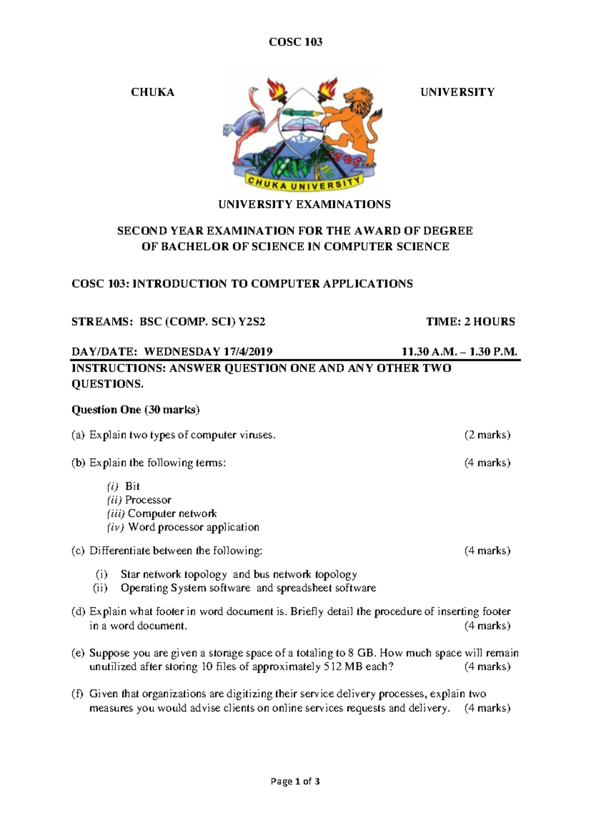 COSC 103: Introduction to computer applications final exam notes - Studocu