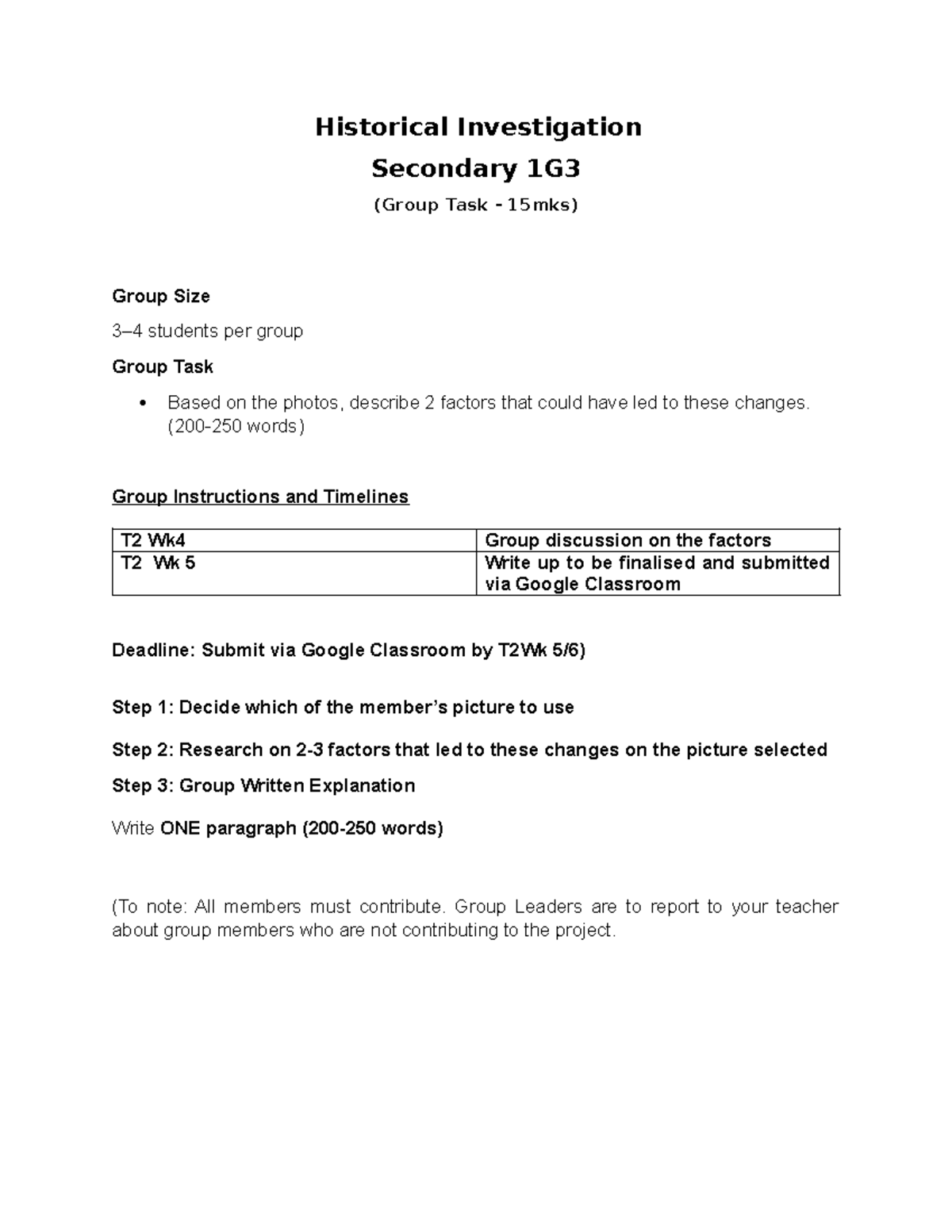 Historical Investigation Group Task 1G3: Factors of Change Analysis ...