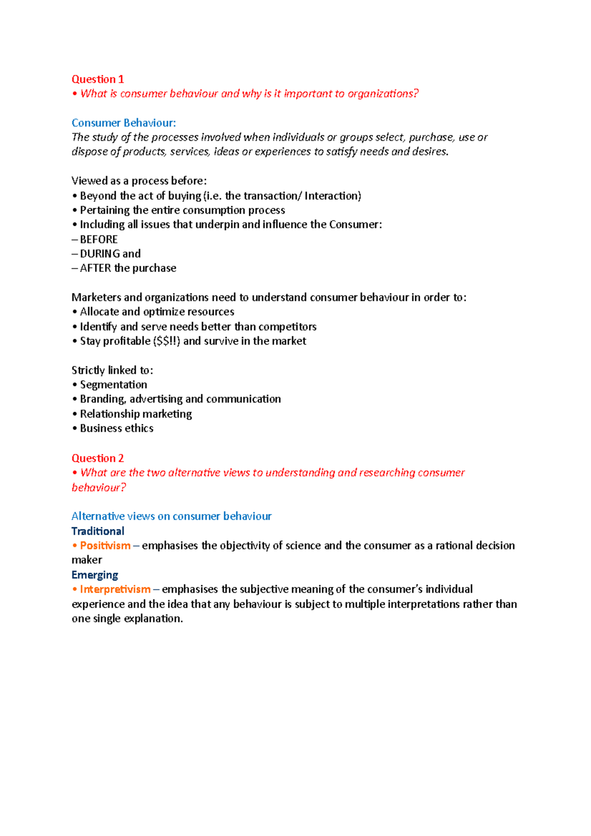 Consumer Behavior Exam Prep 2017: Q&A Overview and Key Concepts - Studocu
