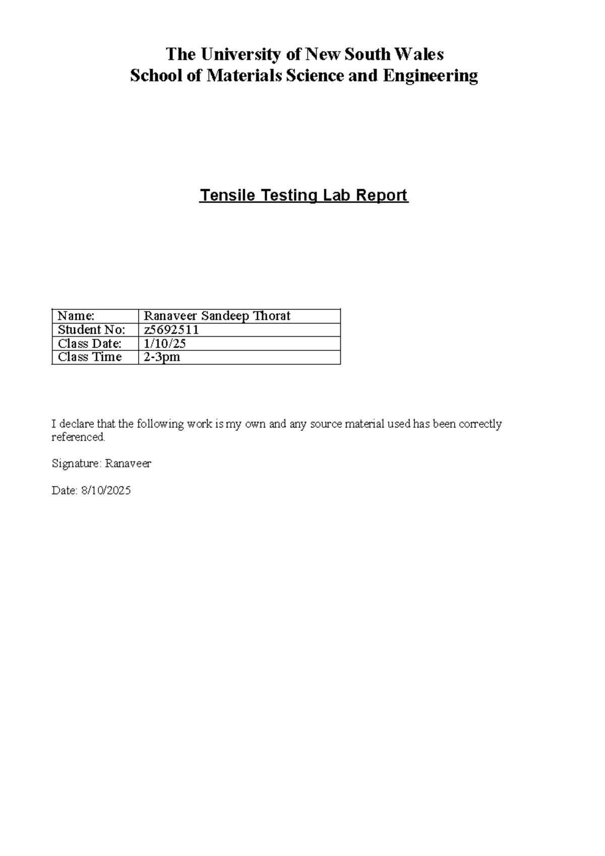 MATS1101 Final Lab Report: Tensile Testing of Aluminium and Steel - Studocu
