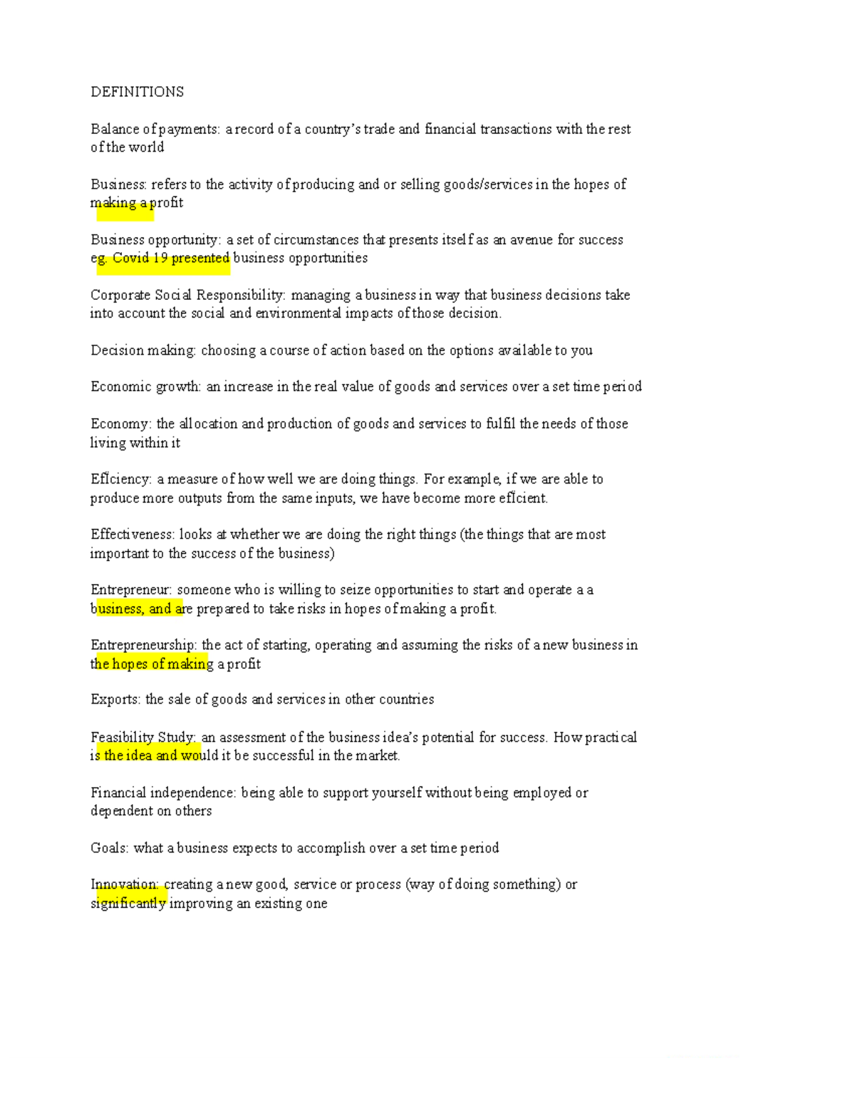 BUS 101: Key Definitions and Concepts in Business Management - Studocu