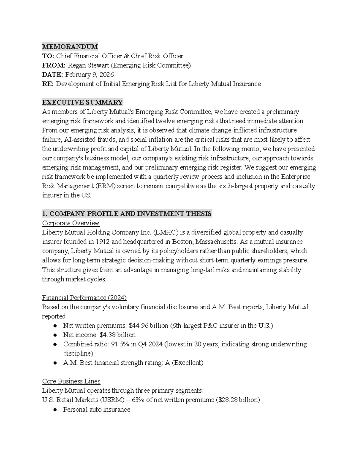 Memo #1: Emerging Risk Framework for Liberty Mutual (Regan Stewart ...