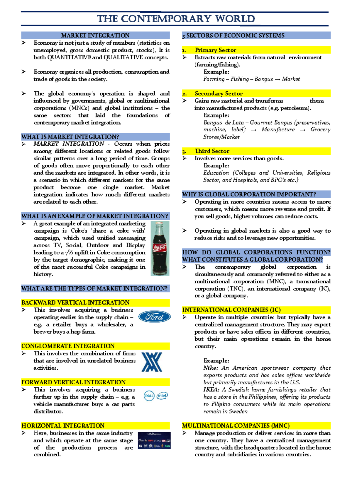 Contemporary World Market Integration: Concepts and Examples - Studocu