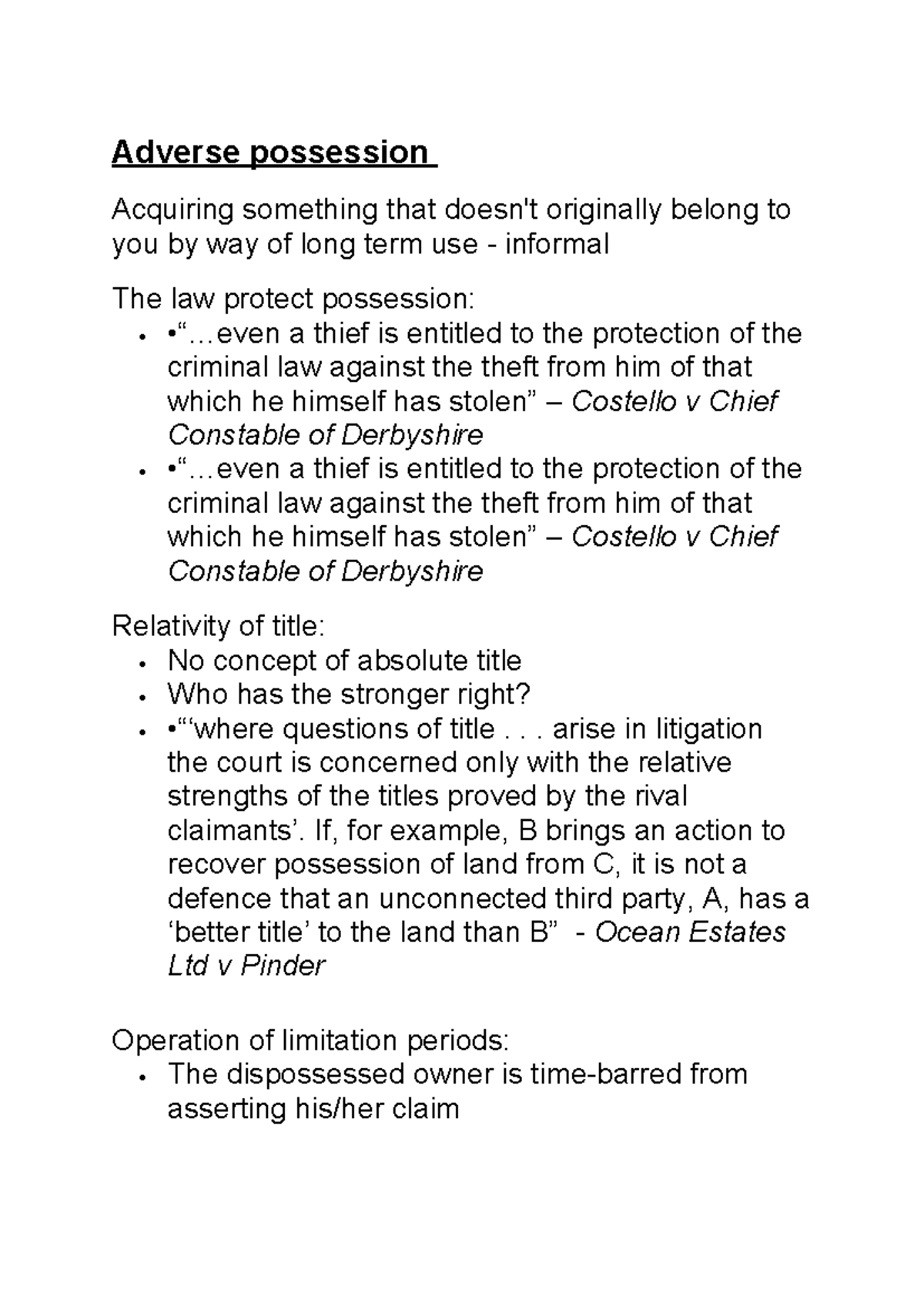Adverse Possession: Legal Principles and Case Studies (Law 101) - Studocu