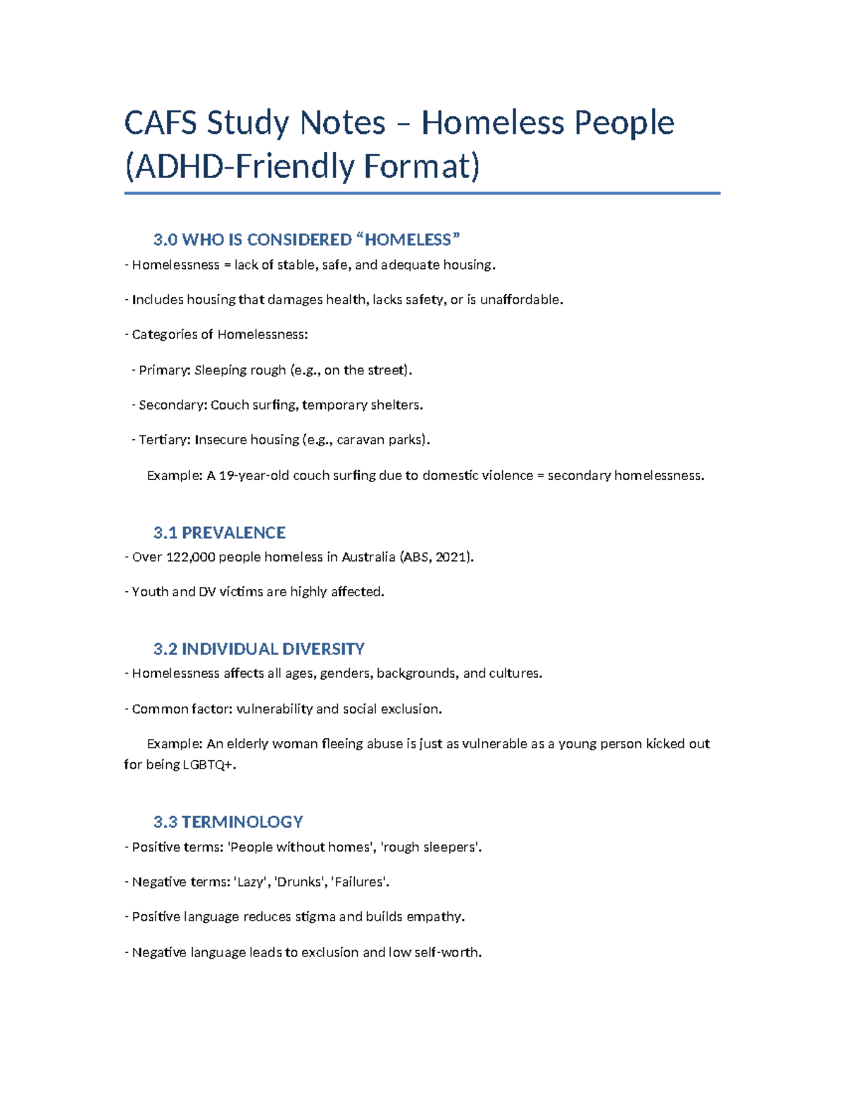 CAFS Study Notes: Understanding Homelessness (ADHD-Friendly Format ...