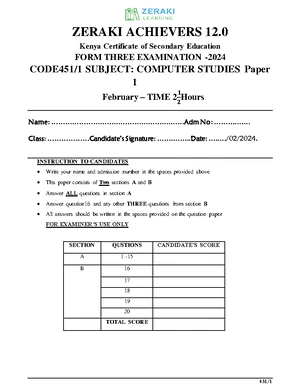 Computer Studies - Term One Form Three Marking Scheme - Studocu