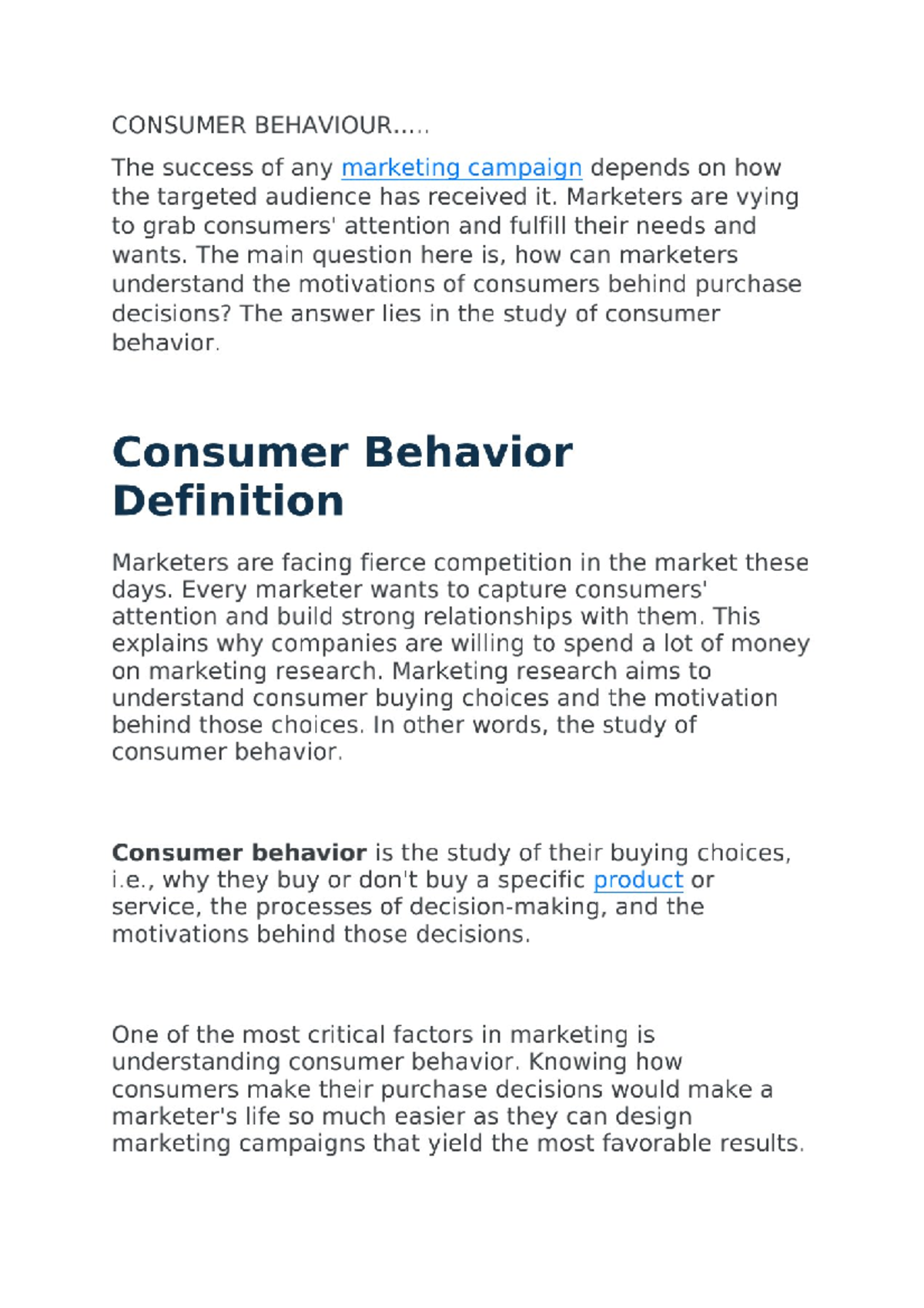 WEEK 1 - Consumer Behavior Analysis and Marketing Insights - Studocu
