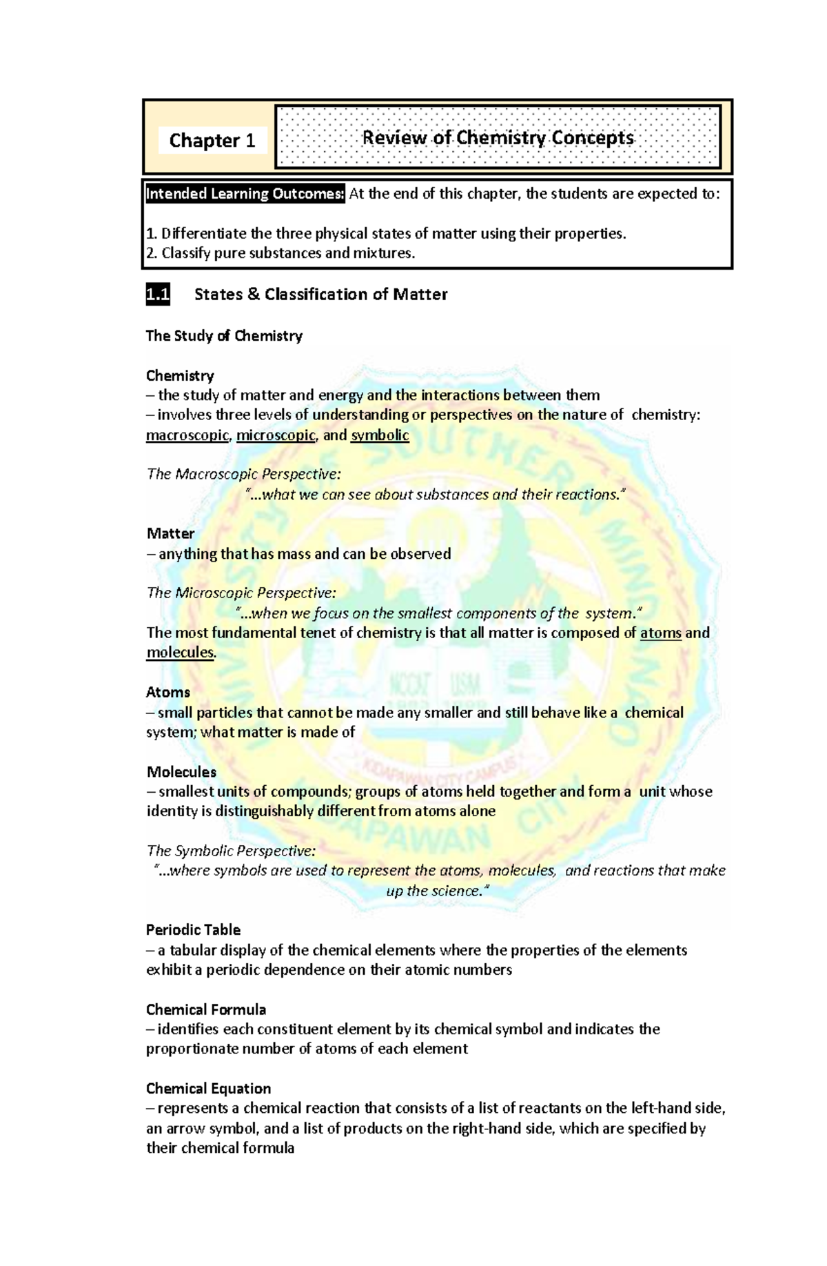 Chemistry 101: Chapter 1 - States & Classification of Matter Review ...