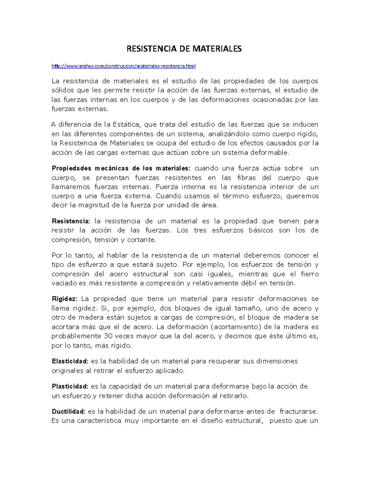 Definiciones Clave en Resistencia de Materiales: Estudio y Propiedades ...
