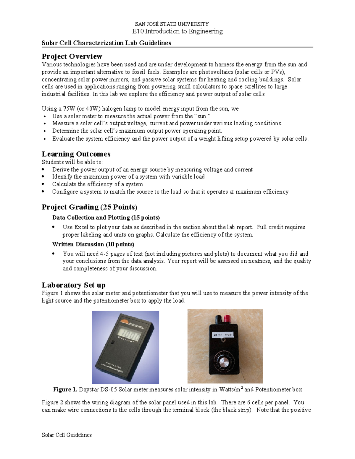 E10 Solar Cell Characterization Lab Guidelines at SJSU - Studocu