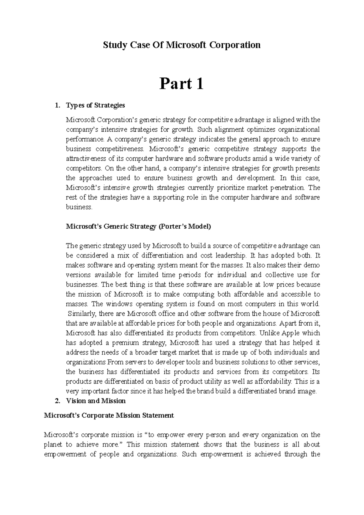 Case Study: Microsoft Corporation's Strategies and Market Analysis ...