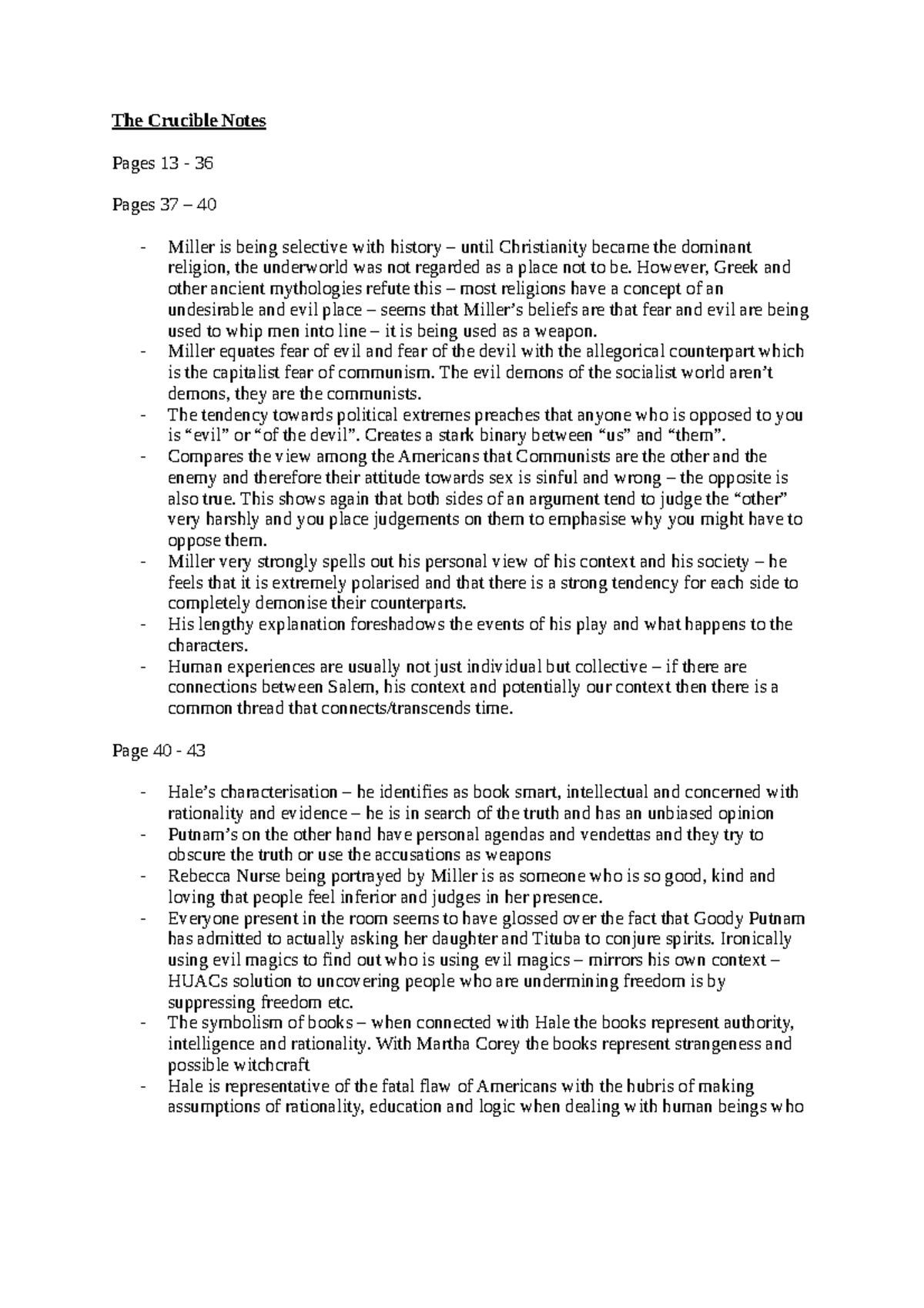 Crucible Notes (ENG 101) - Key Quotes and Analysis for Essay Writing ...