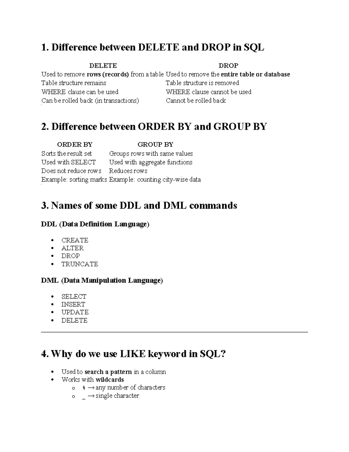 Viva Questions on SQL Concepts and Data Types - Studocu