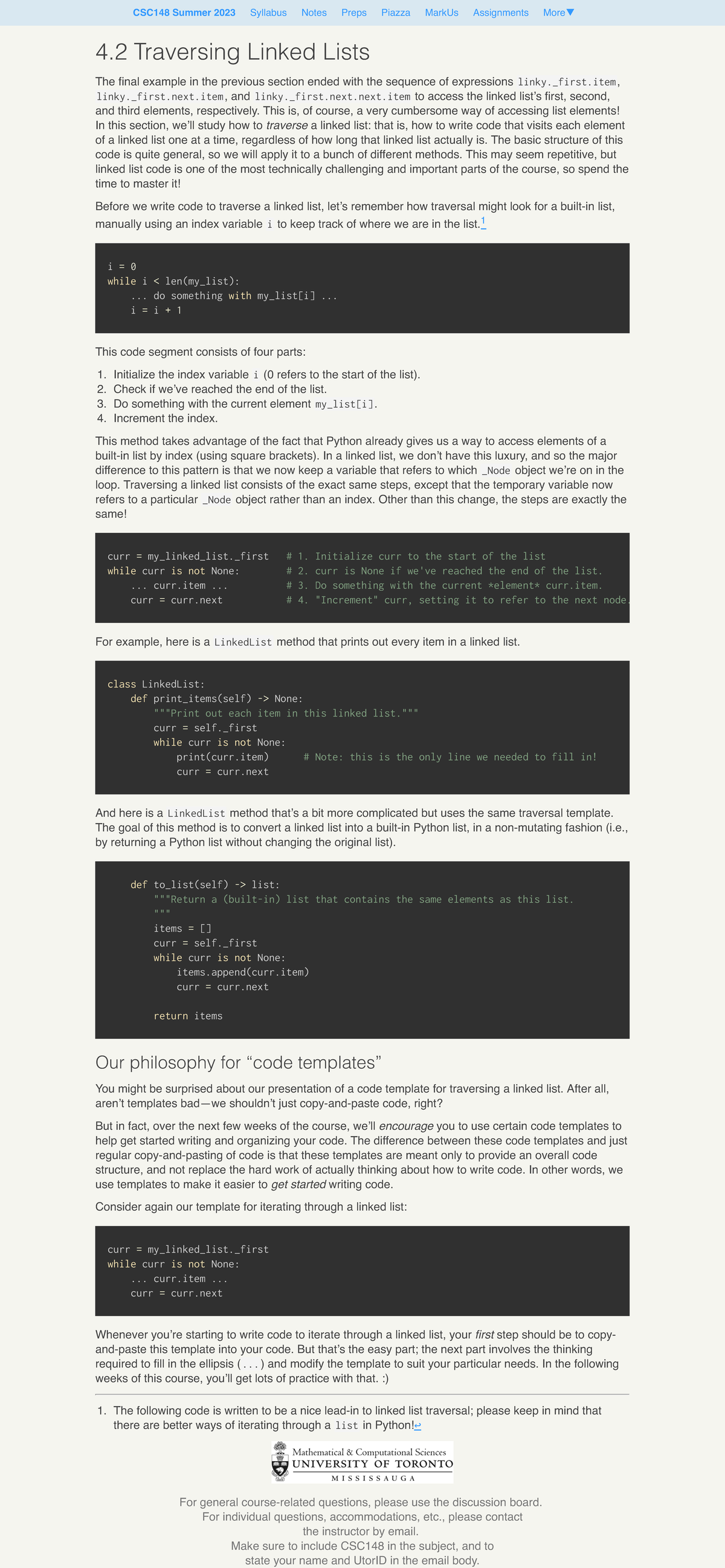Traversing Linked Lists in CSC148: Techniques and Code Templates - Studocu