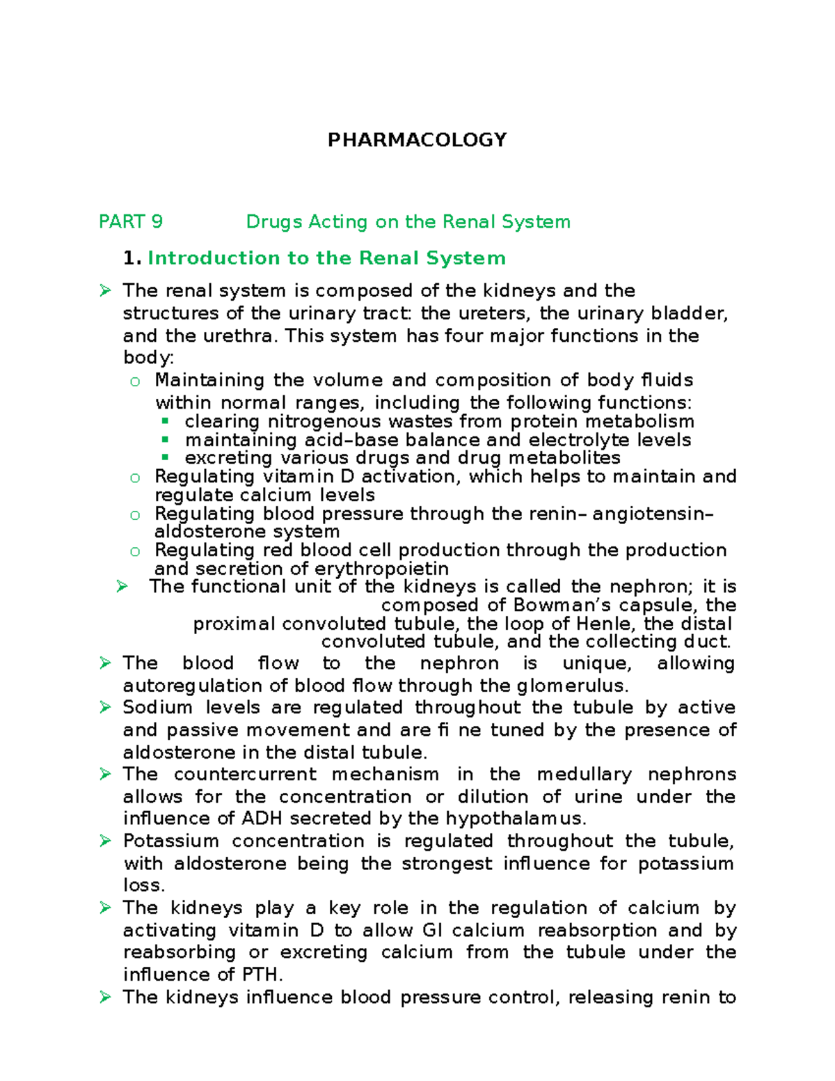 Pharmacology 9: Overview of Renal System and Diuretic Agents - Studocu