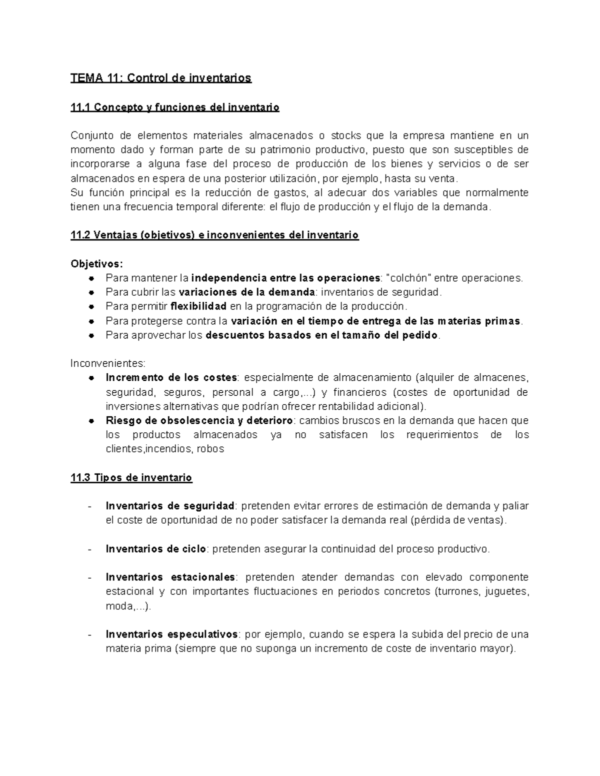 TEMA 11: Control de Inventarios - Conceptos y Tipos Esenciales - Studocu