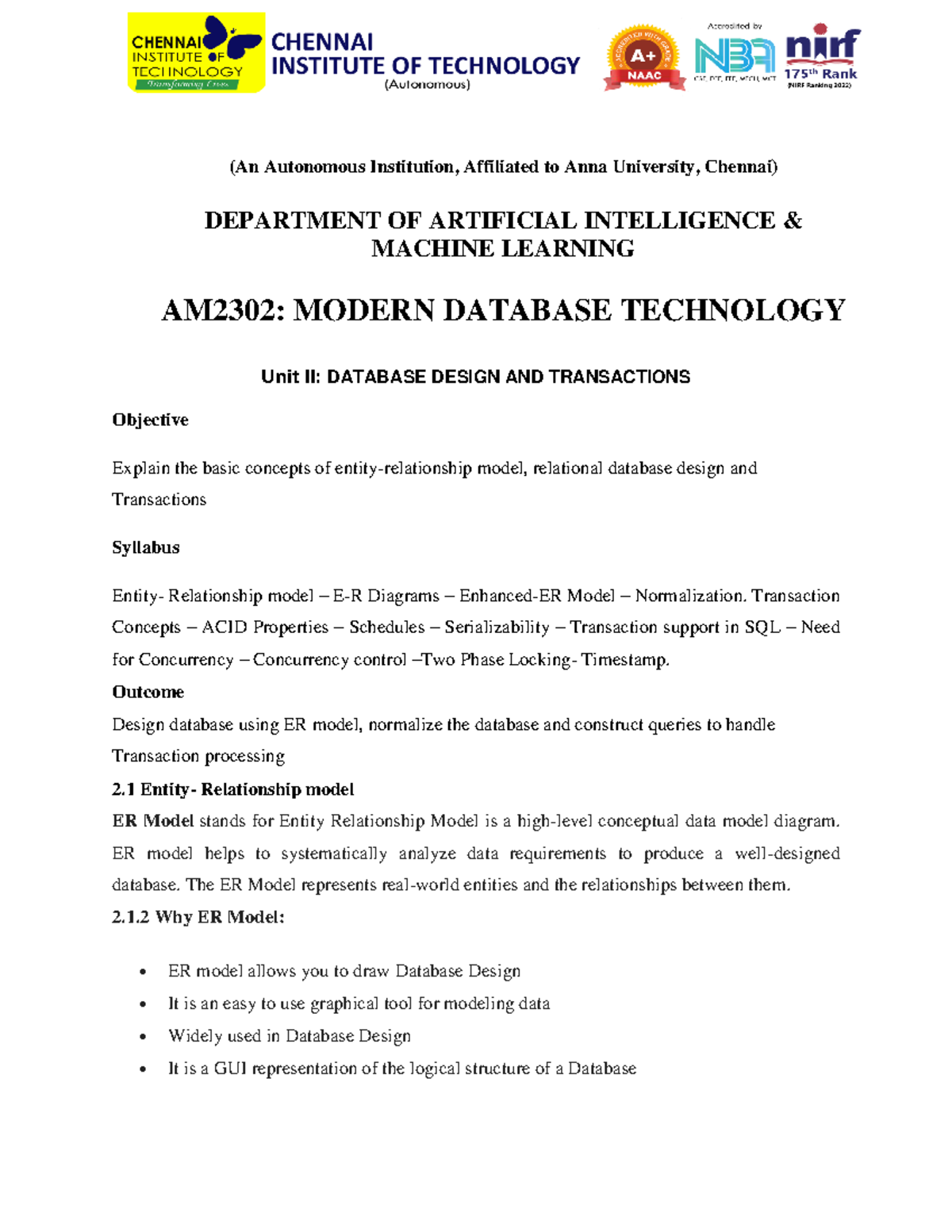 MDT unit 2 lecturenotes - (An Autonomous Institution, Affiliated to ...
